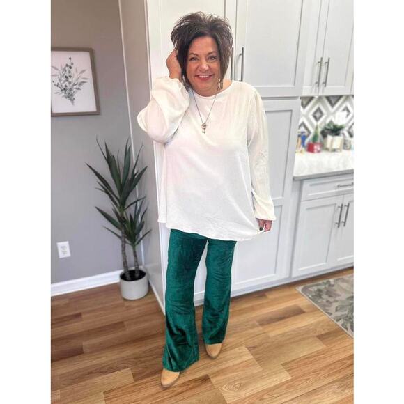 NWT LuLaRoe Kylie Pants 3xl Plus Size Green Ribbed Wide Leg Stretch - Picture 2 of 3